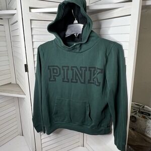 Victoria's Secret PINK Forest Green Pullover Hoodie Sweatshirt Women's‎ Sz Large
